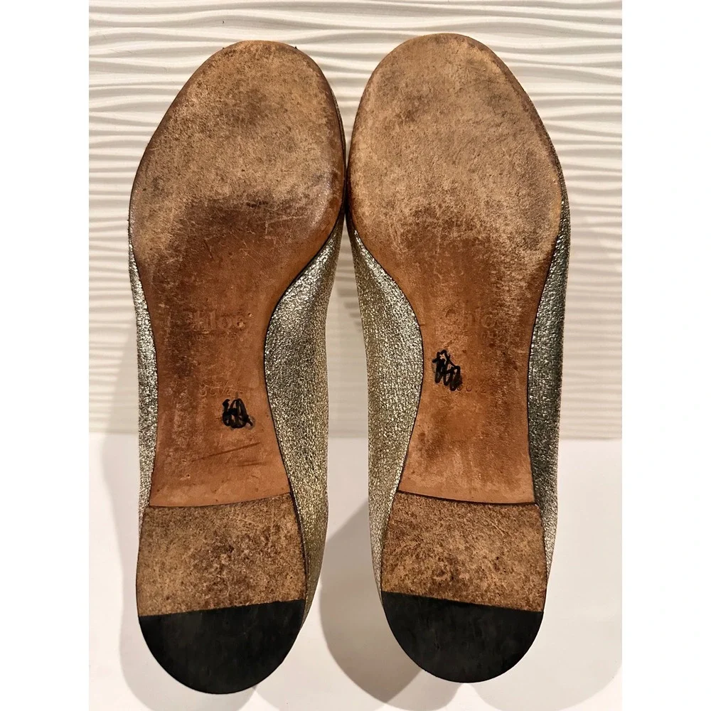 Chloe Lauren Ballet Flats‎ Womens 38.5 Gold Scalloped Metallic Leather
